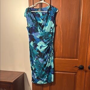 American Living Blue Ruched Sheath Dress with Cowl Neck